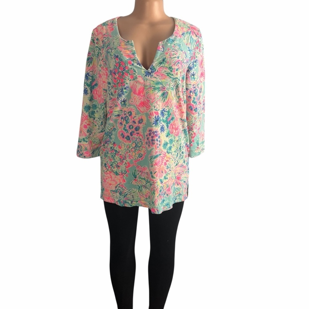 Lilly Pulitzer Justina Tunic Gypsea Serene Blue - Picture 2 of 9